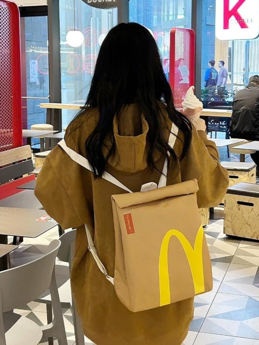 Brown Canvas Roll-Top McDonalds Backpack with Yellow Accent. HOT ITEM! - Picture 7 of 12
